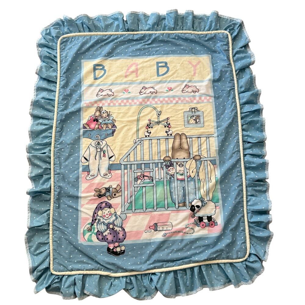 Vintage Bunny Crib Comforter 39 x 49 Nursery Quilt Easter Baby Decor